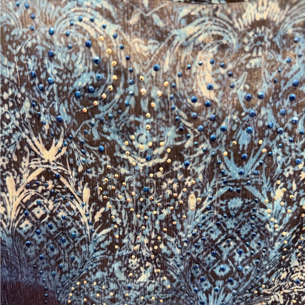 One World Boho Rhinestone Blouse Womens XL Blue Printed Top and cover - Picture 2 of 8